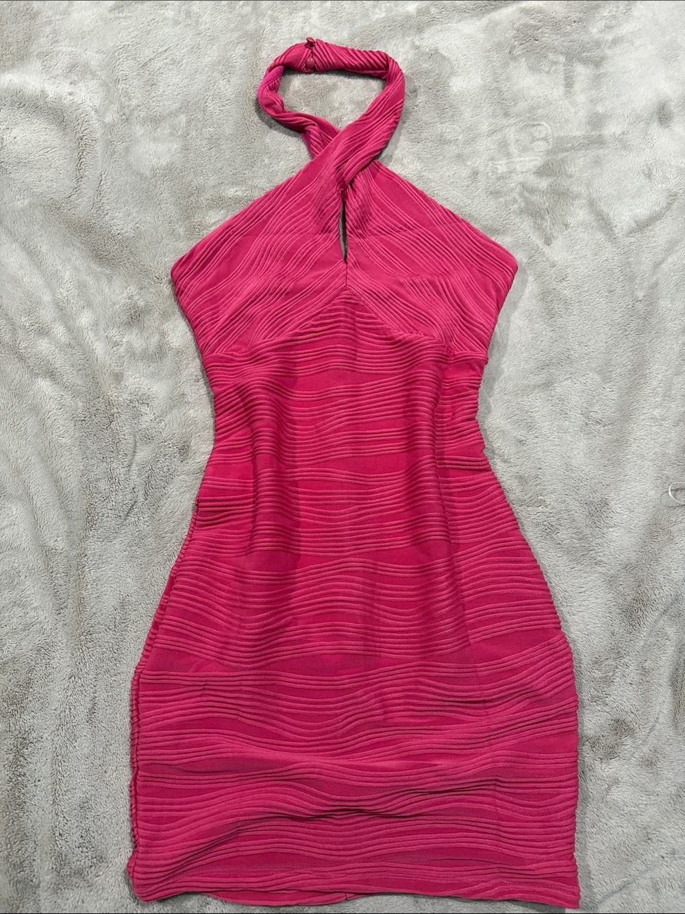 One-Shoulder Pink Ribbed Bodycon Dress